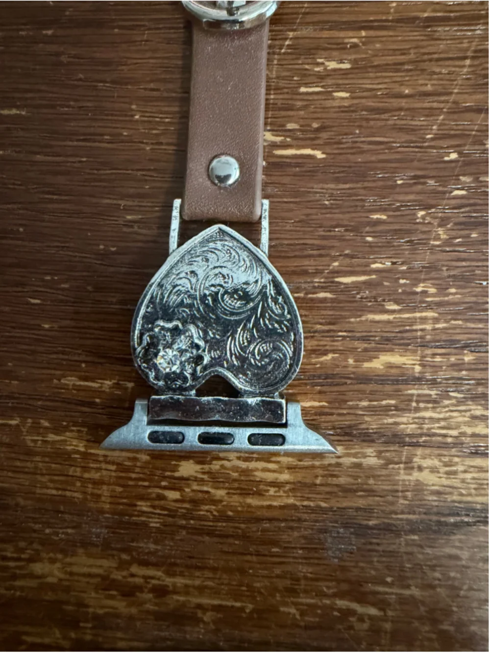 Western Apple Watch Band Brown Leather Silver Heart Concho Rhinestone Unused